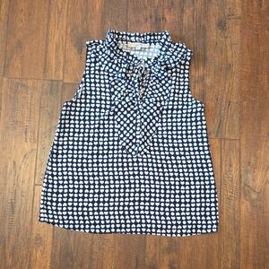 LOFT Navy and White Heart Polka Dot Ruffle Blouse Size M